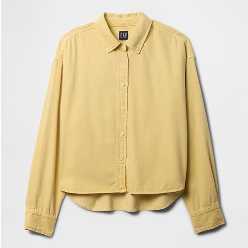GAP Ultrasoft Oversized Denim Crop Big Shirt Straw Yellow Size XXS